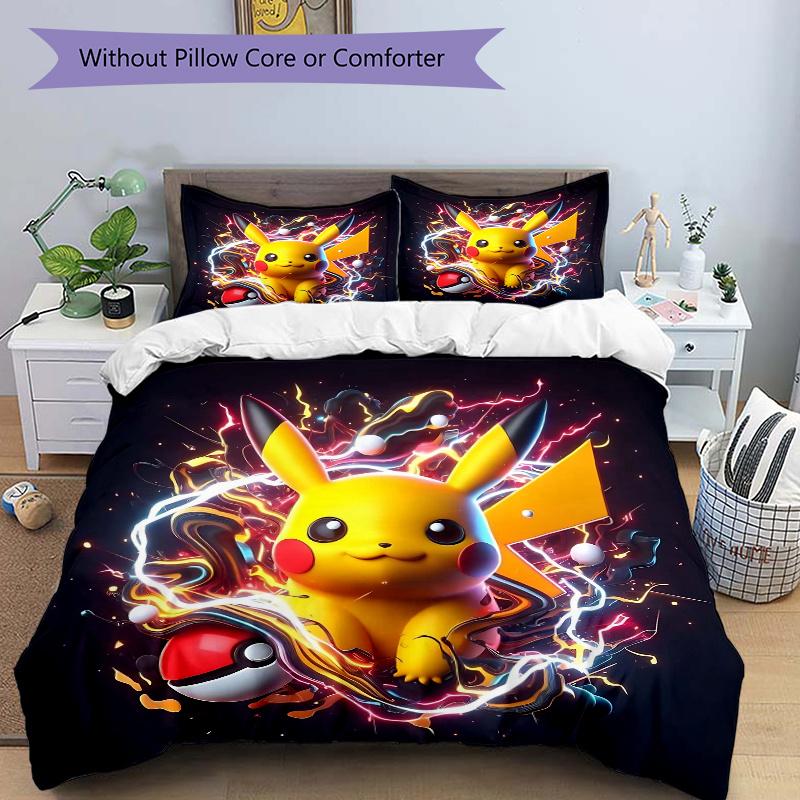 

3pcs Pikachu Printed Quilt Set Soft and Comfortable Quilt Cover for Bedroom, and Dormitory Decorative Bedding Set.L080 135x200cm