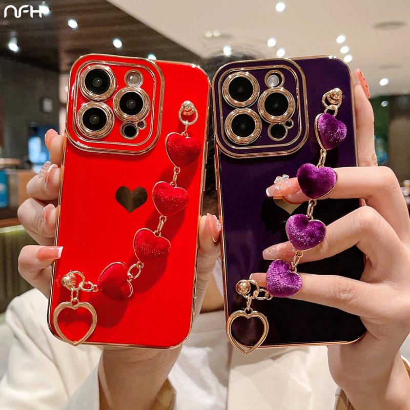 Für iPhone 15 Pro Max Luxus-Plattierungsrahmen Armband Riemen Handyhülle Für iPhone 11 12 13 14 15 16 X Xs Xr 7 8 Plus Kettenabdeckung