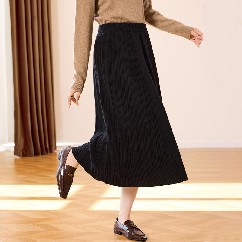 Women s 100% Wool Ribbed A-Line Midi Skirt XL