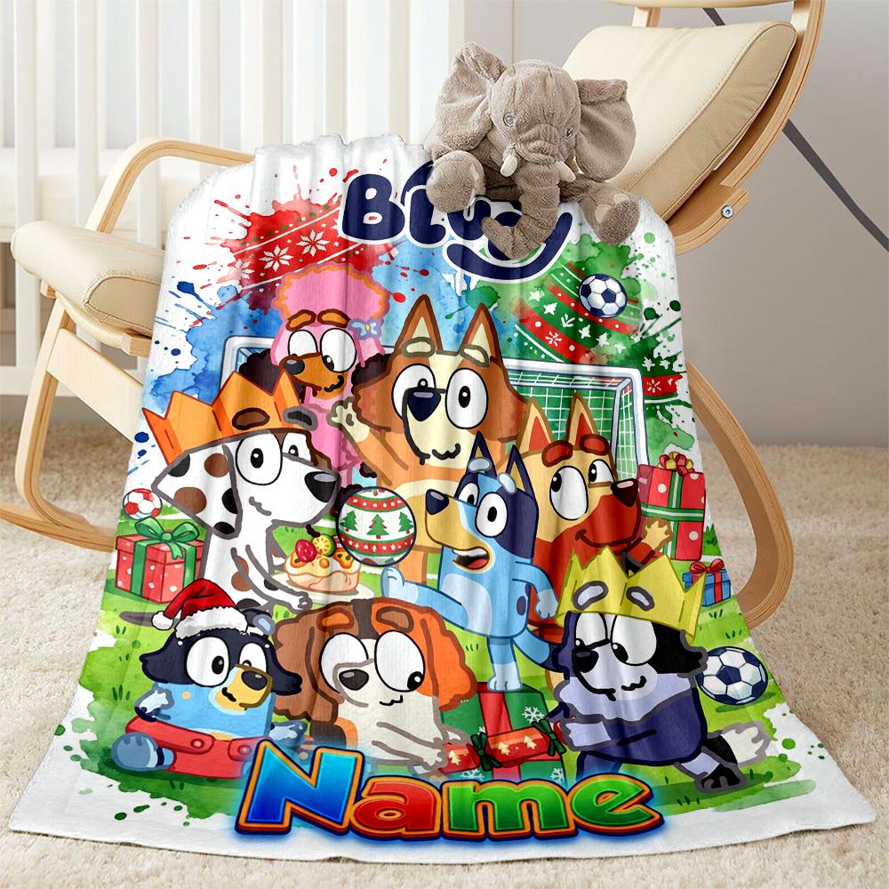 Bluey's Soccer Celebration Customize Your Name Blanket Lightweight Customizable Blanket Ultra-Soft Perfect for Couch Seaside Living Room Livingroom