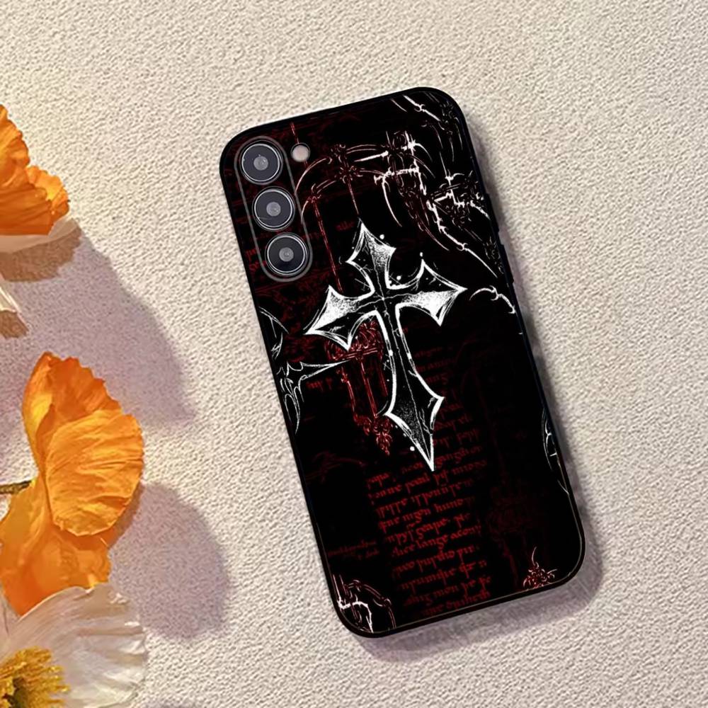 C-Cool Dark Catgothic C-Cross Phone Case Black Silicone Soft For Samsung Galaxy A73,A72,A71,A70,A53,A52,A51