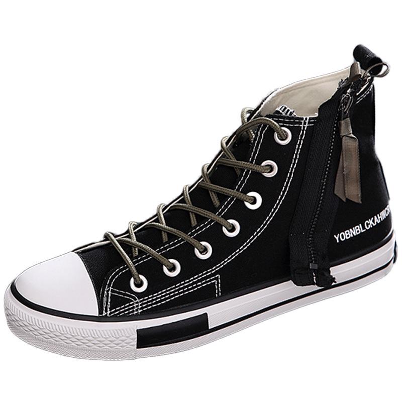 Hong Kong Style High-Top Canvas Shoes: Japanese Retro Zipper Trendy Workwear for Men