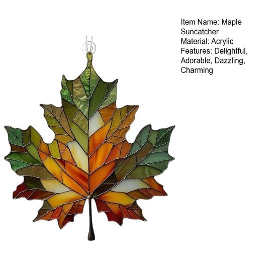 Autumn Maple Leaf Suncatcher Stained Glass Window Wall Hanging Decoration Acrylic Fall Leaf Ornament for Harvest Thanksgiving Party Supplies