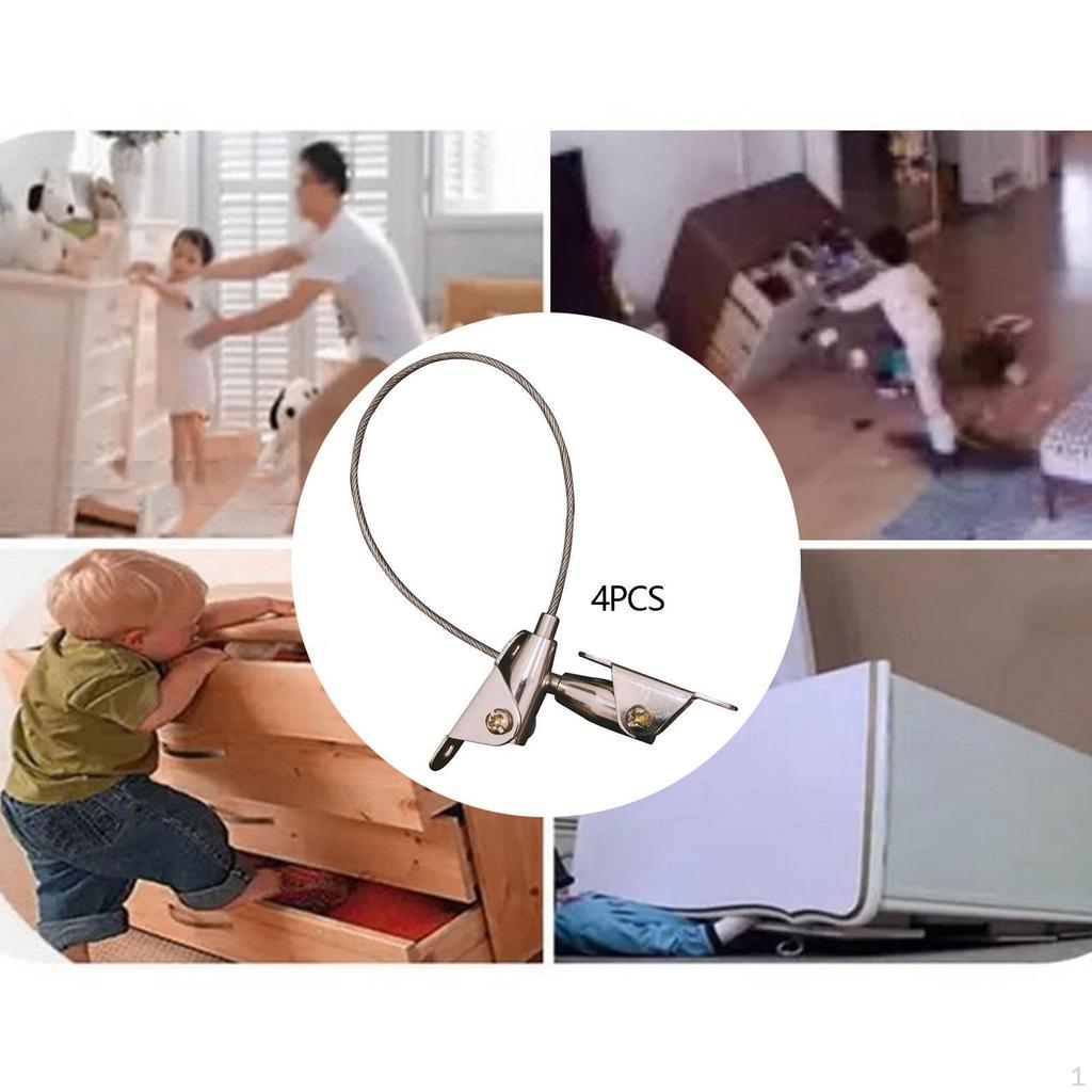 4x Furniture Anchors Wall Anchor, Supplies Anti Tip Straps Safe Limiting Lock for Cabinet