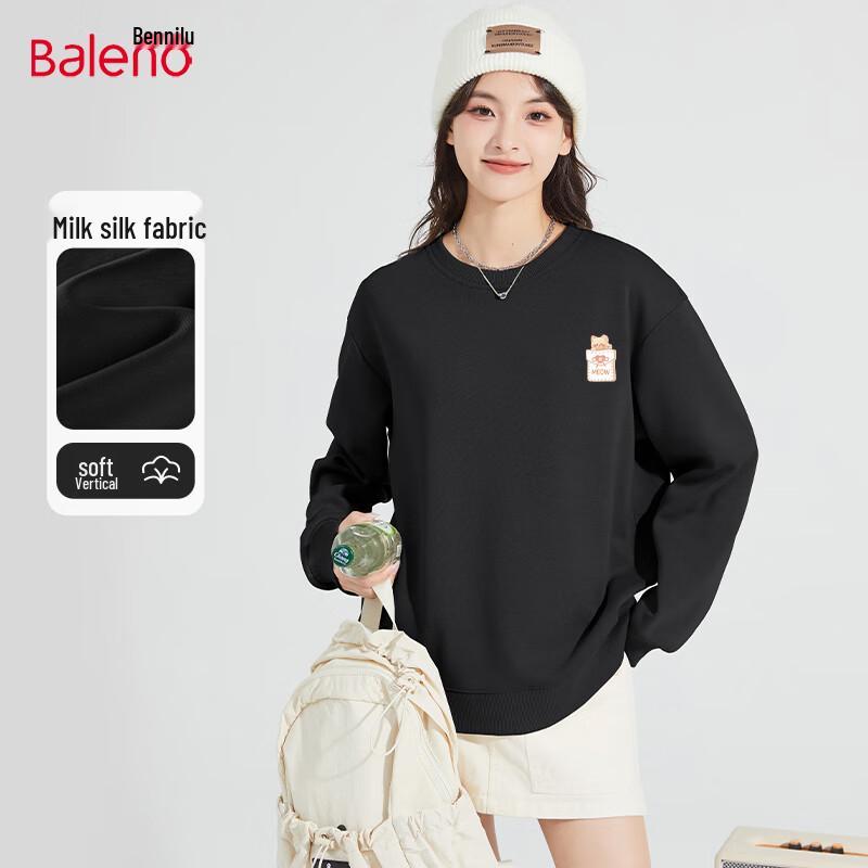 Baleno Women's Milk Silk Round Neck Sweatshirt with Cat Heart Graphic