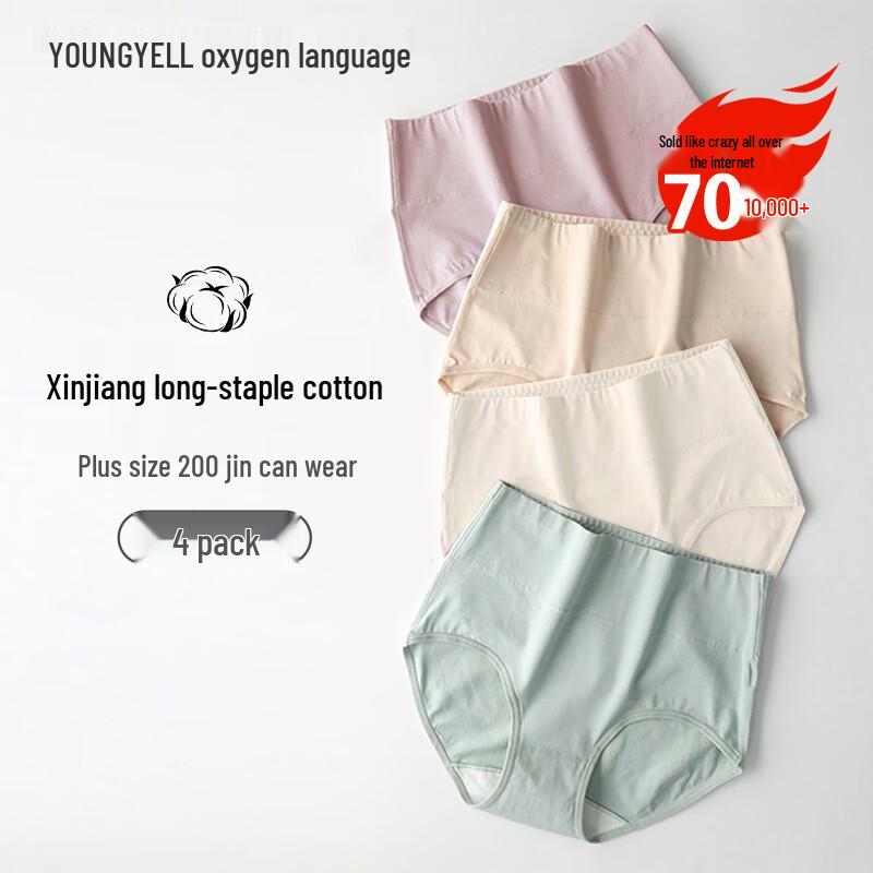 YOUNGYELL Women's High-Waist Pure Cotton Antibacterial Underwear 4-Pack