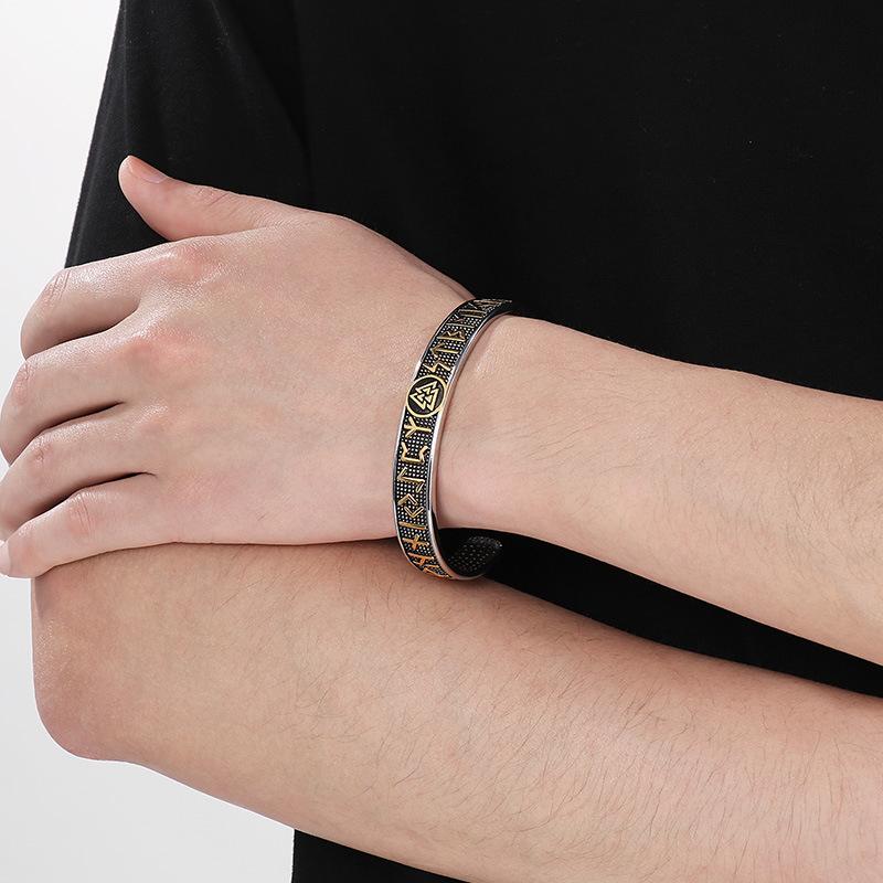 Vintage Viking Rune Texture Bracelet Nordic Mythical Triangle Personalized Men's Stainless Steel C-shaped Handpiece