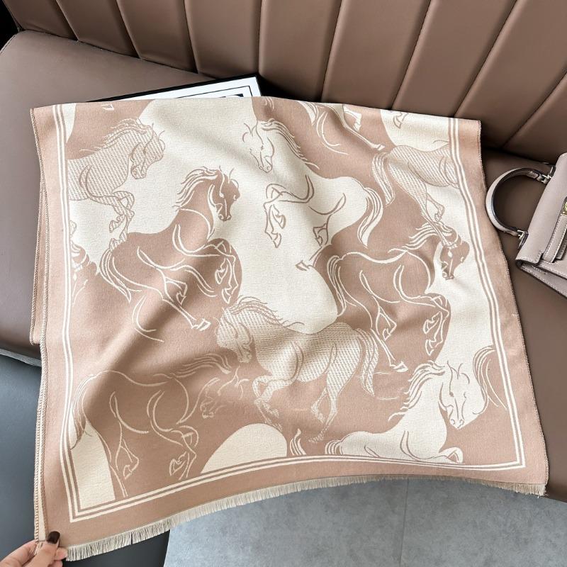 Landscape painting imitation cashmere scarf women's high-end office air-conditioned room thickened warm long trendy scarf