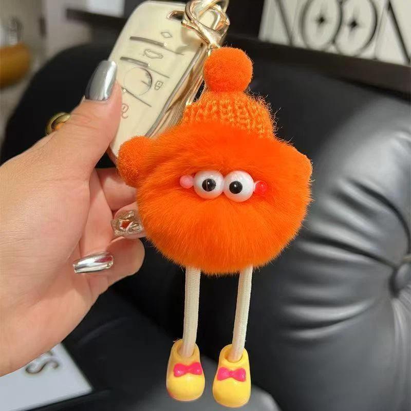 Adorable Elf Monster Fluffy Keychain Warm Knitted Hat Long Leg Pom Pom Doll Pendant Car Key Accessory for Driver Gifts