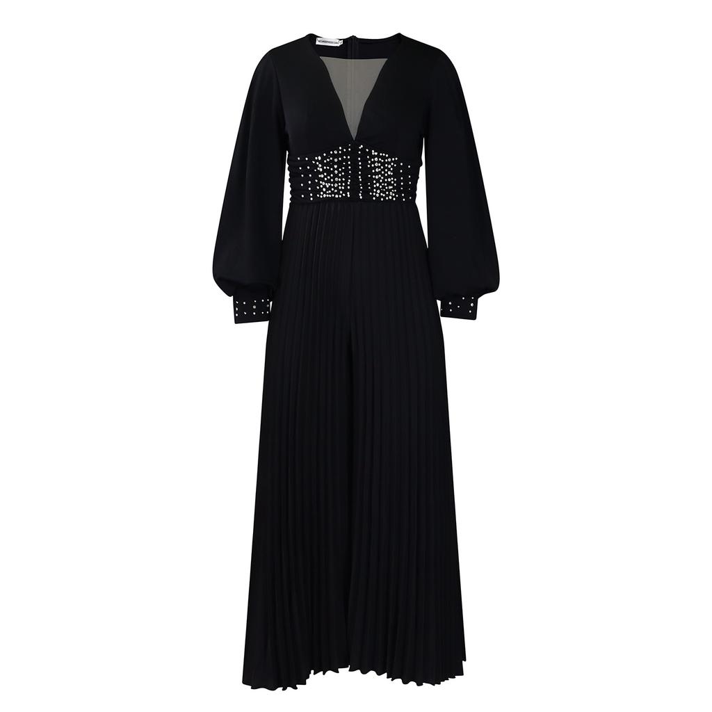 Damen Herbst Perlen Mesh Mode Lässig Lose Weite Bein Jumpsuit