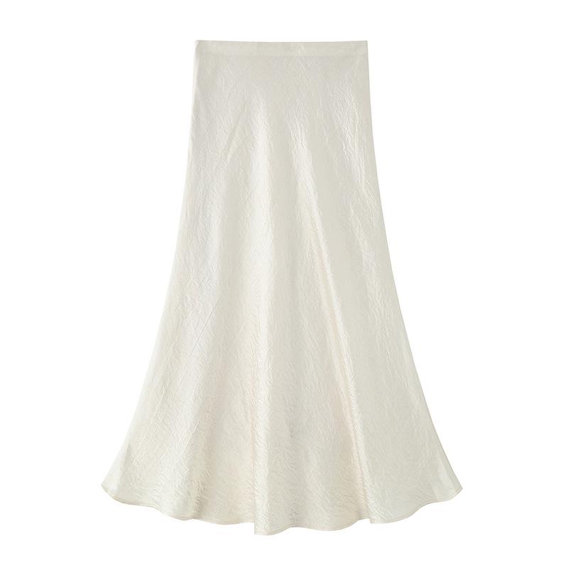 

Lu Qingyi Cicada Wing A-Line Satin Skirt: 100% Acetate, Light Luxury Spring/Summer Skirt for Women L