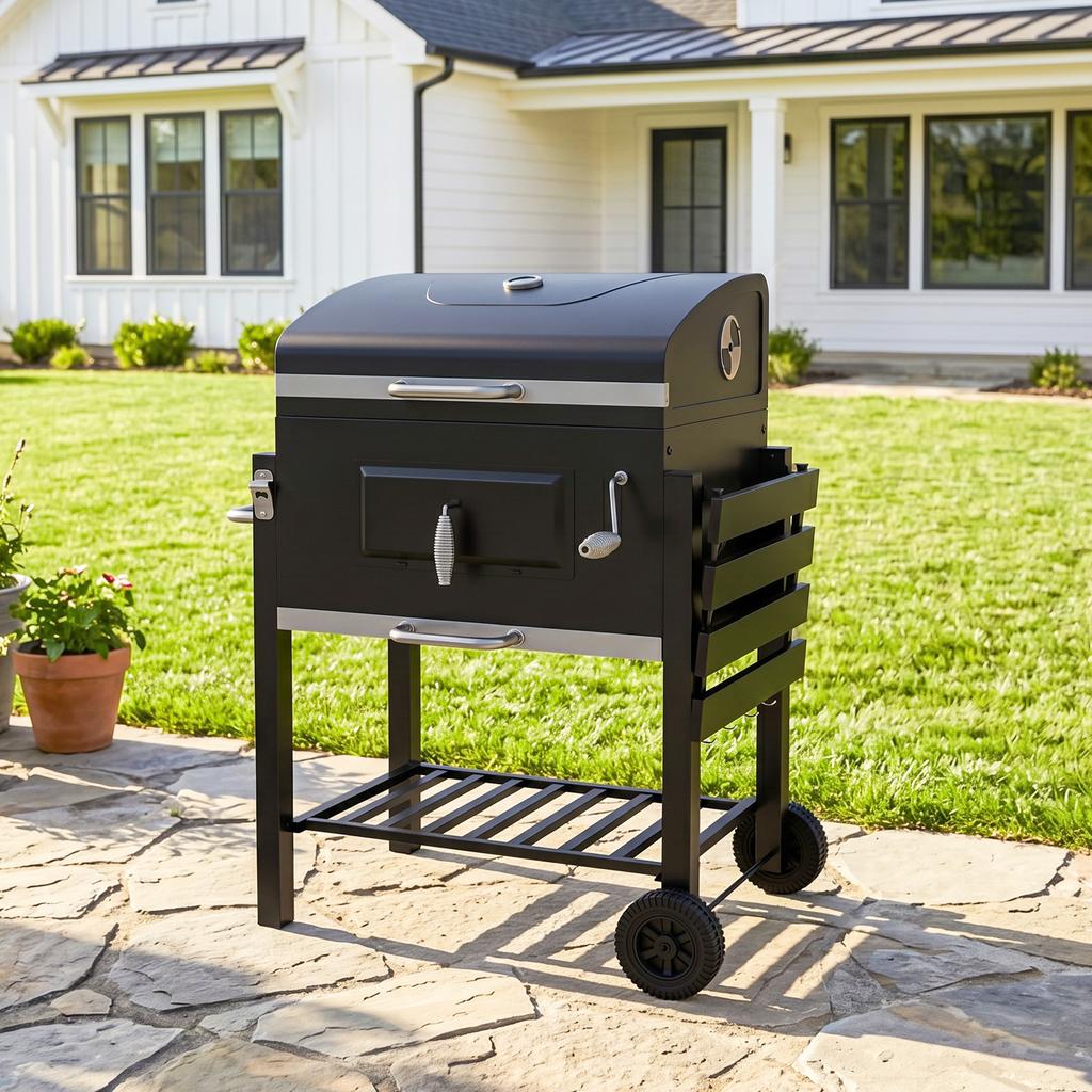 Charcoal Grill, with Height-Adjustable Coal Pan - Black