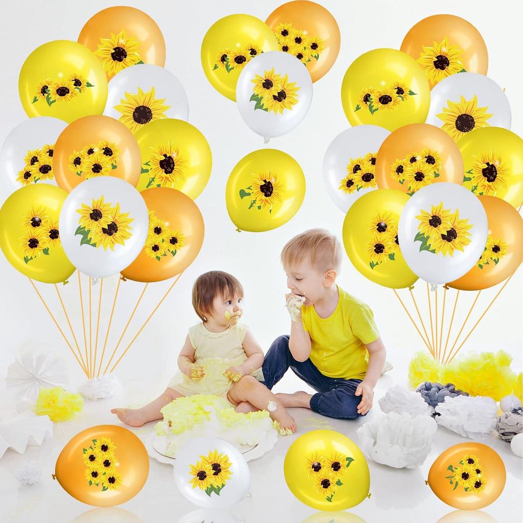 45 Pieces Sunflower Balloons Decorations 12 Inch Sunflower Yellow White Balloons for Summer Honeybee Themed Party Baby Shower Birthday Wedding Party