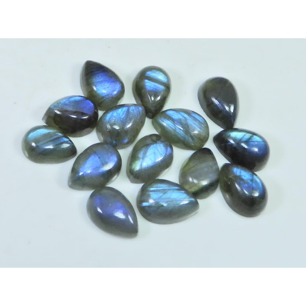 08X11MM Natural Labradorite Blue Fire Pear Cabochon Loose Gemstone 14Pcs Lot C-1121