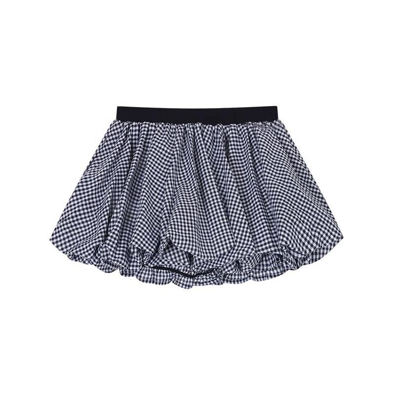 

Grid High-Waisted Women s Anti-Exposure A-line Summer Flounce Puffy Skirt XXL (130-140 jin)