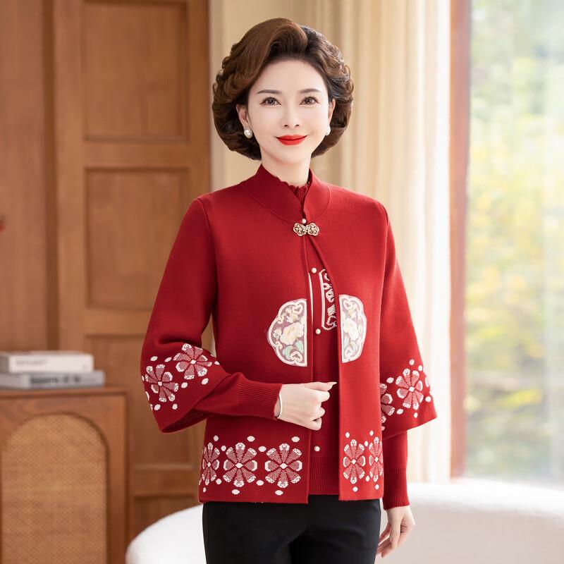 Middle-Aged Women's 2025 Autumn Knitted Two-Piece Top Set