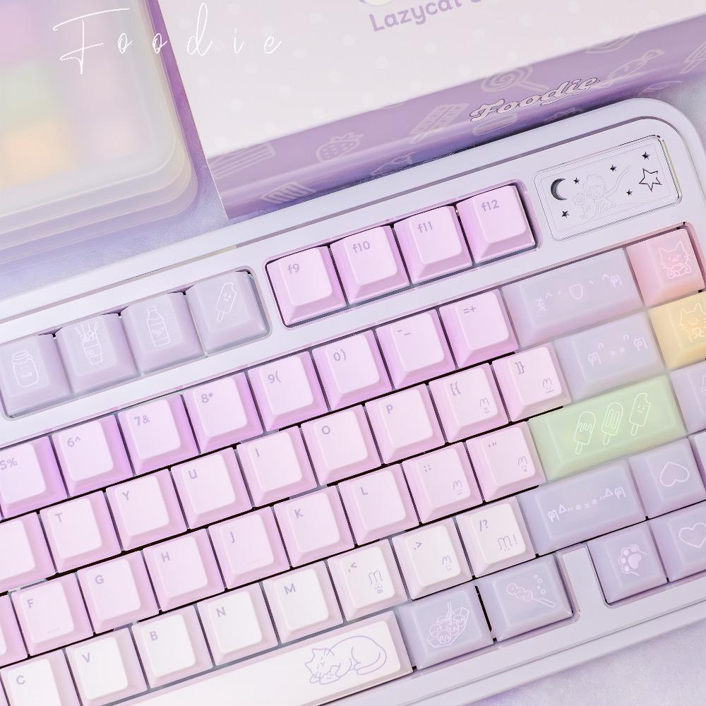 Luna Foodie Keycap Set 151Key PBT+PC Custom Cute Personalized Keyboard Cap Cherry Profile Gaming KeyCap for Mechanical Keyboard