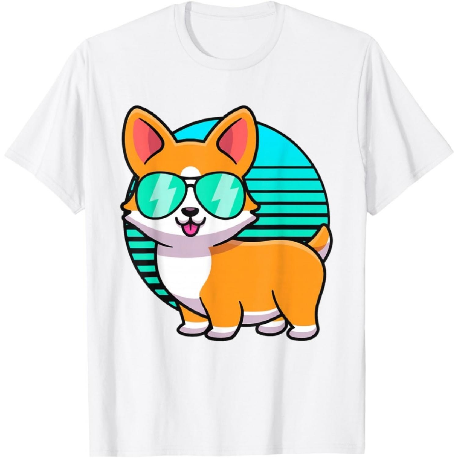 Vintage Corgi Tshirt Kids Boy Girl Funny Corgi Retro Shirt T-Shirt S белый