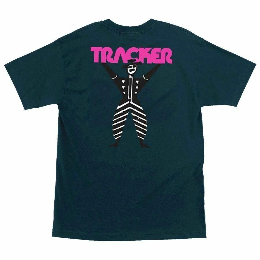 Tracker Trucks TRACKERMAN LOGO Skateboard T Shirt HARBOR BLUE L