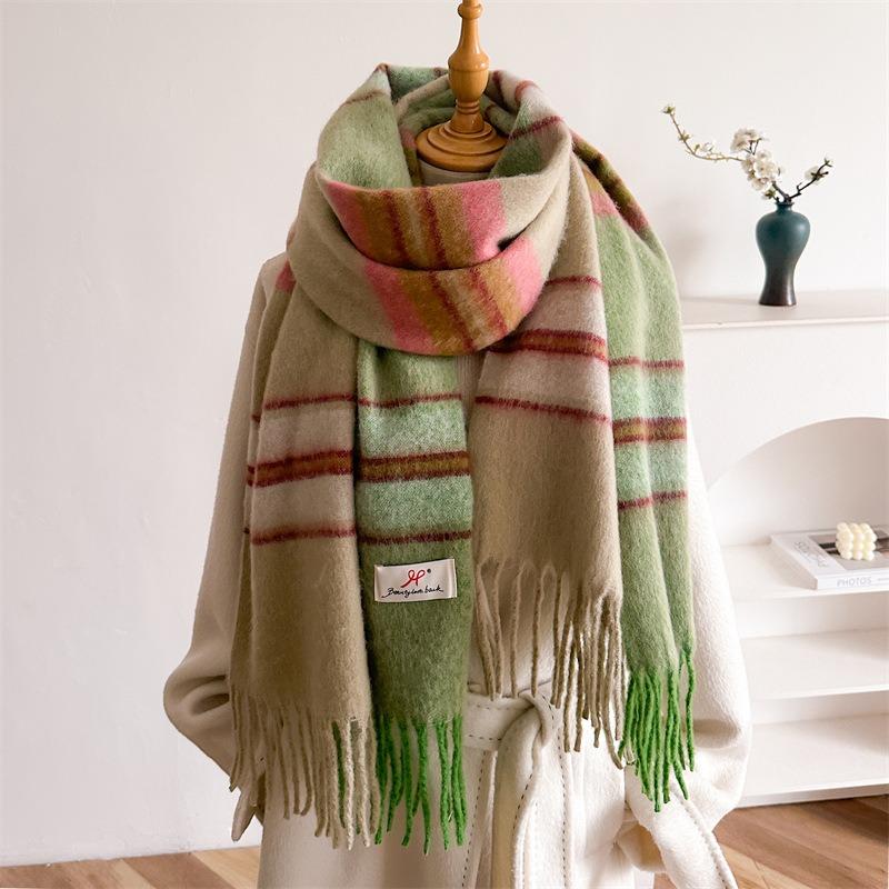 Striped Gradient Tassel Scarf Warm Unisex Winter Versatile Shawl