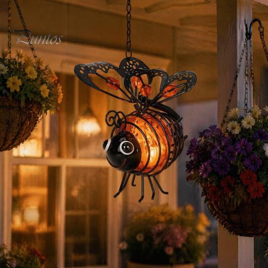 Wetterbeständige Veranda Hängedekoration Solarbiene Gartenlicht, Outdoor Solarbetriebene Metalllaterne, Wasserdichte Energiesparende Rasenwegleuchten Licht