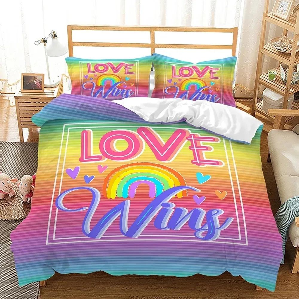 Copripiumino Cuore Arcobaleno Amore Set Biancheria da Letto a Strisce Colorate Federe Piumino Lino Singolo Matrimoniale Twinqueen Per Ragazzi Regalo