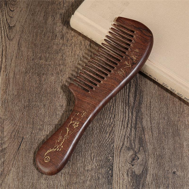 Natural Handmade Black Gold Sandalwood Comb for Men and Women Household Anti-static Massage Hair Loss Wide Tooth Curly Hair Long Hair Comb Gifts