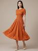 2026 Women's Summer A-Line Dress: High-End, Solid Color, Round Neck, Short Sleeve, High Waist, Slimming Miyake Style.