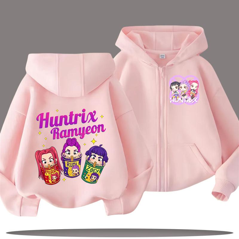 Hettegenser for barn med glidelås - K-pop Demon Hunters Jente Casual Topp - Gutt Sportsskjorte - Tegneserietrykk - Høst/vinterjakke