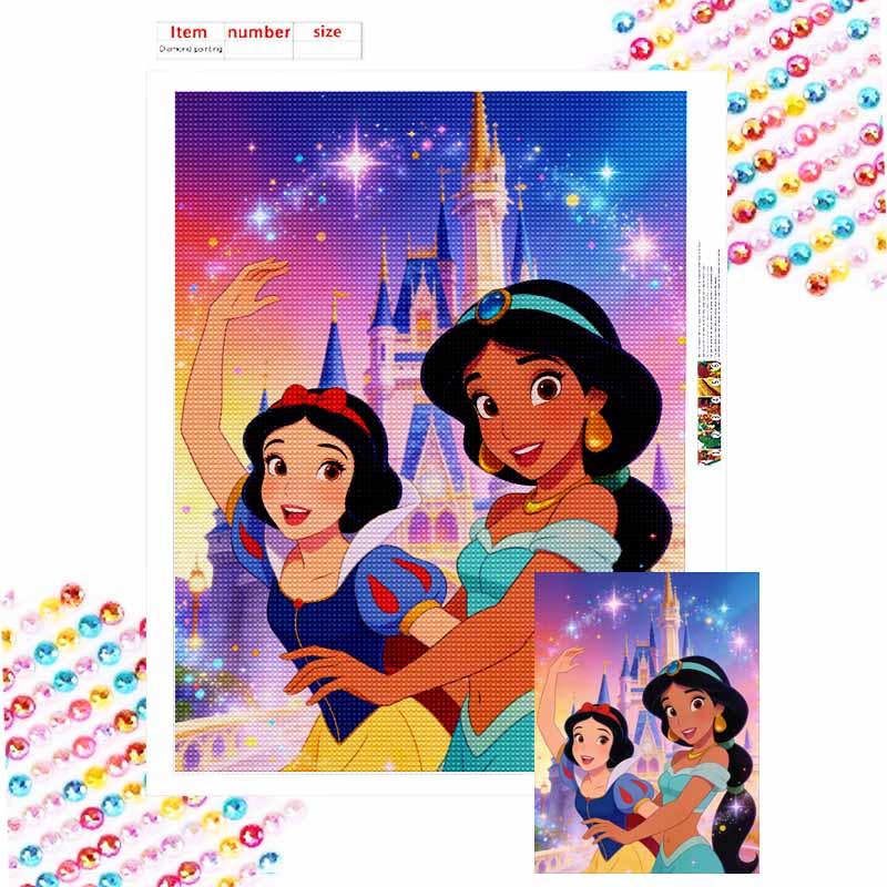 Disney 5D DIY Full Circle Diamond Painting Kit Princesses Jasmine Snow White Castle Home Decor Gift Round 20x30cm
