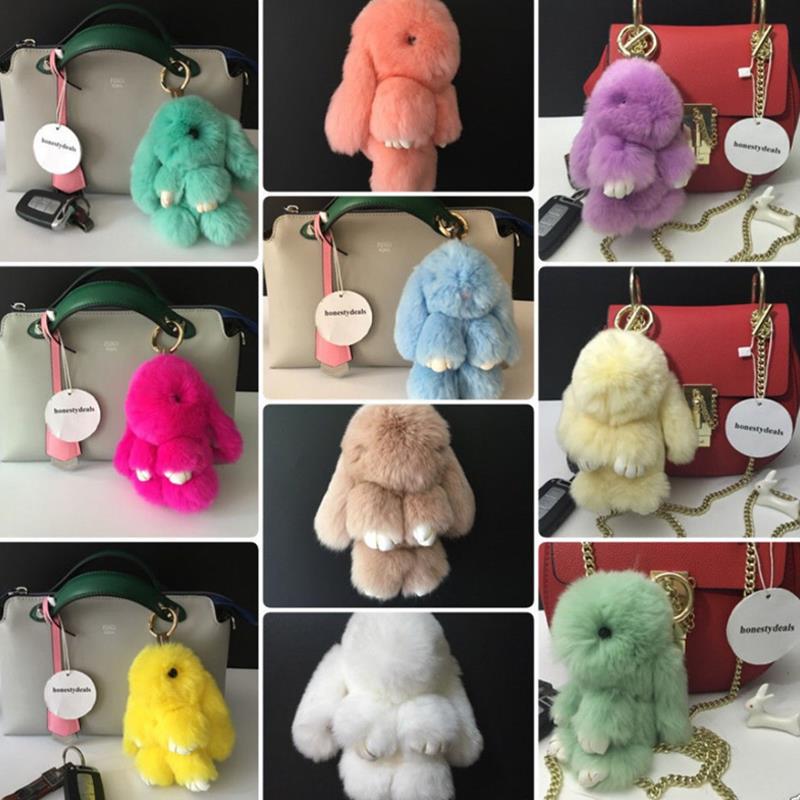Plush Bunny Keychain Women Fur Angel Rabbit Key Ring Hare Plush Dolls Toy Girls Bag Car Key Pendant