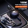 100W Fast Charger 3-in-1 Data Cable Car USB Charging Accessories For Chevrolet Spark Captiva Cruze Malibu Equinox Trax Camaro