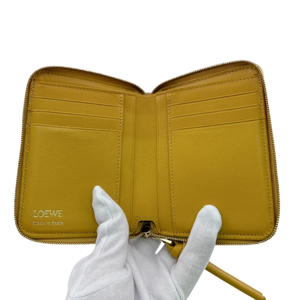 Loewe Compact Zip Wallet Leather Knot Bifold Wallet Yellow Leather Used