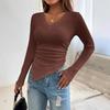 Elegant Solid Color Long Sleeve T-Shirt Autumn Winter Street Style Simple Waist Troops Hem Tight Top for Women