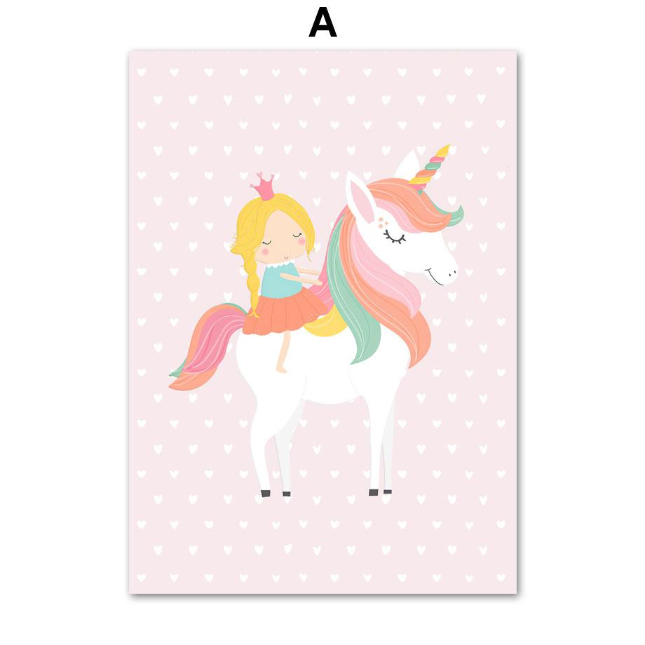 Pink Princess Castle Unicorn Rainbow Heart Wall Art Canvas Painting Posters And Prints Wall Pictures Baby Girl Kids Room Decor