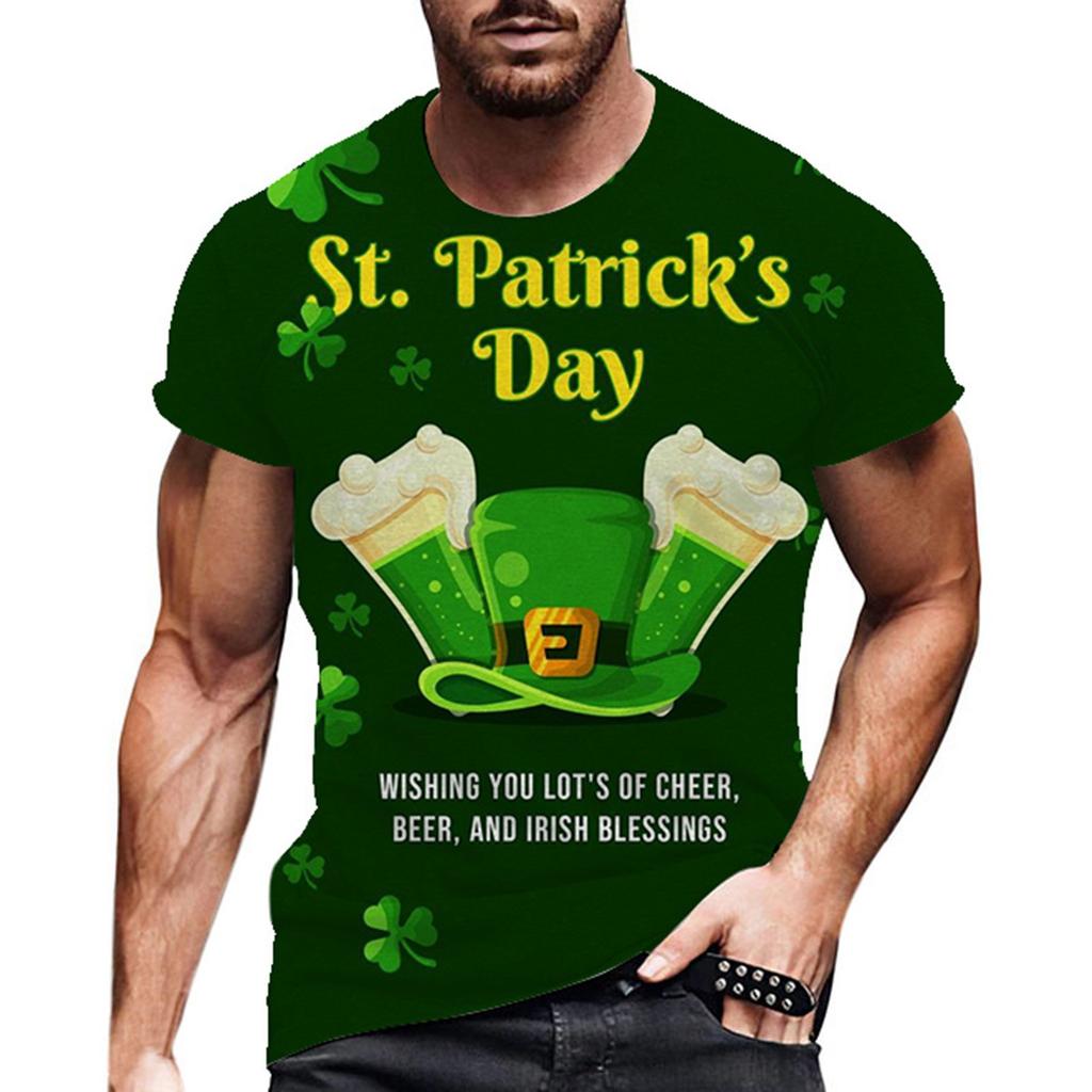 Summer Round Neck 3D St. Patrick's Day Green Printed Top Fashionable Casual Short Sleeved Men's T-shirts