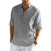 2026 Men's Linen Long Sleeve T-Shirt Loose Undershirt Solid Color Long Sleeve Cotton and Linen Shirt Men's Large Size