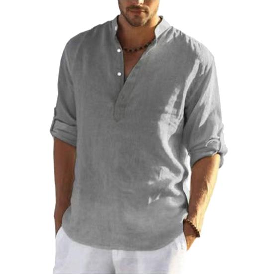 2026 Men's Linen Long Sleeve T-Shirt Loose Undershirt Solid Color Long Sleeve Cotton and Linen Shirt Men's Large Size