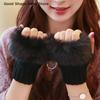 Women Cute Lovely Sweety Smooth Soft Writing Drive Autumn Winter Keep Warm Plush Knitted Woolen Splicing Half Finger Gloves