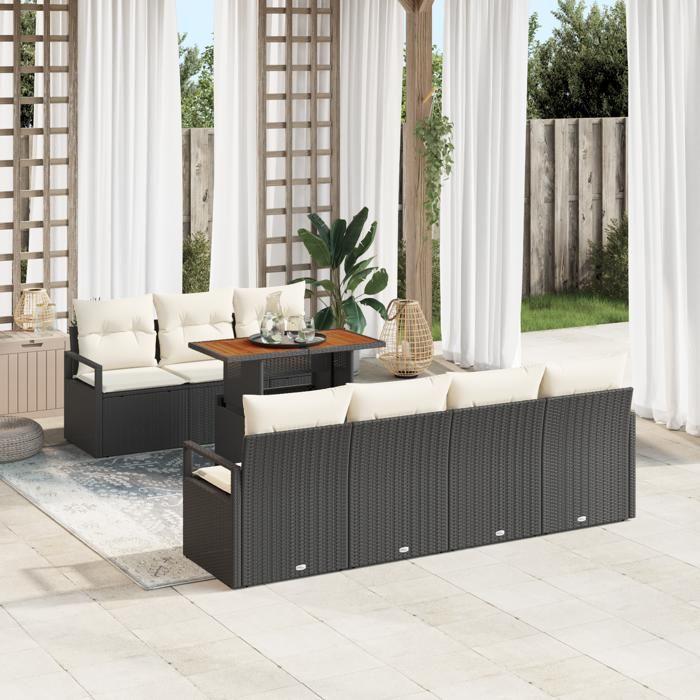 Ensemble de Canapés de Jardin 8 Pièces avec Coussins en Poly Rattan Noir, Canapé de Jardin 2 Places avec Coussins en Poly 3349669