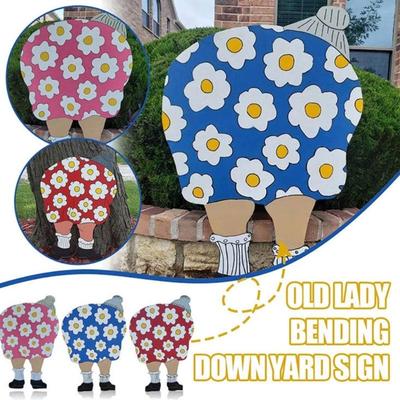 Garden Decoration Outdoor Old Lady Bending Down Yard Sign Outdoor Lawn Art