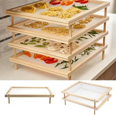 Wooden Food Dryer Stackable Detachable Pasta Drying Rack With Net Wooden Air Circulation Cutters Board Drying Rack