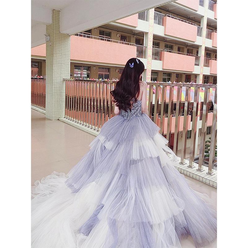Fairy Evening Dress Skirt 2025 New Heavy Industry High Sense Light Luxury Niche Student Day Adult Ceremony Trailing