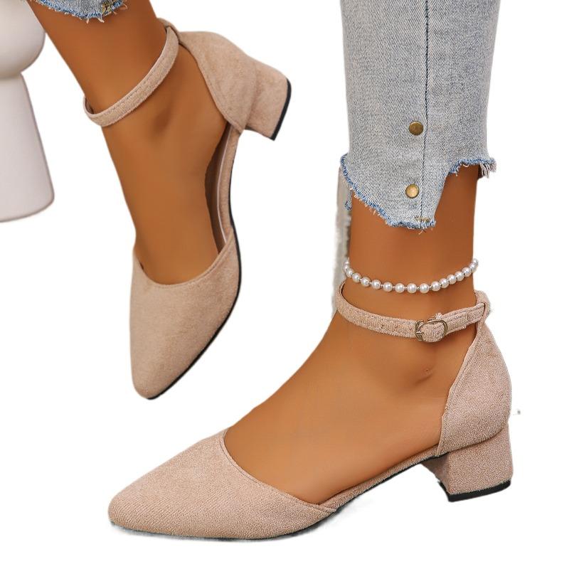 Fashion Mid Heels Women Pointed Toe Sandals Suede Heeled Shoes Elegant Brand Chunky Pumps 2025 New Summer Fad Dress Sandalias De Mujer