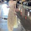 Women's French Style Floral Lace V-Neck Maxi Dress: Summer Waist-Cinching Slim A-Line Design