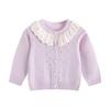 Baby Girl INS Style Hollow Knit Cardigan with Doll Collar - Spring/Autumn Long Sleeve Sweater