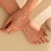 2pcs Gold Color Hand Chain Bracelets Set for Women Boho Vintage Geometric Zircon Ring Bracelet Daily Beach Party Jewelry Gift