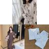 Minimalistisches Eis-Seiden-Schlafanzug-Set für Damen mit Langarm-Oberteil und Hose für bequeme Hauskleidung