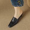 2024 New Summer Real Leather High Heels Half Slippers Women Square Toe Slip on Mules Ladies Fashion Dress Slides Shoes Female