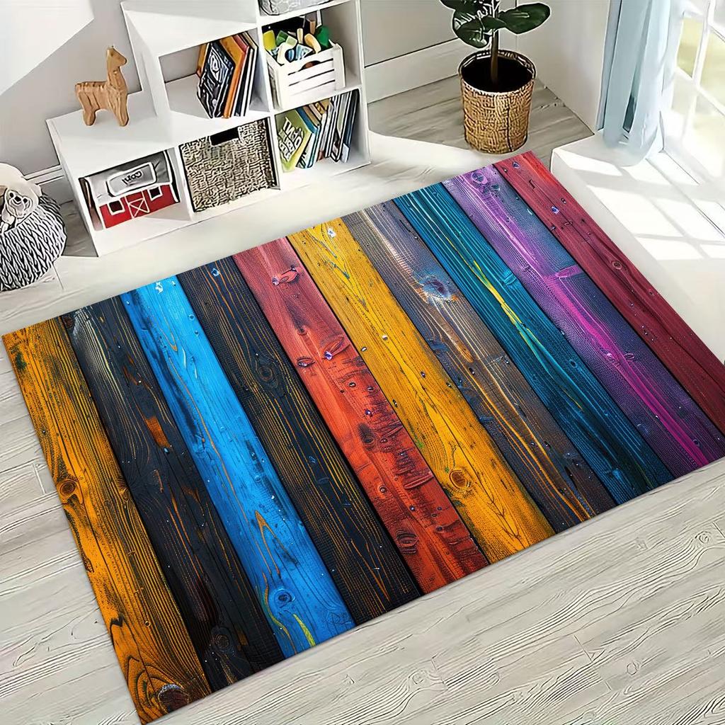Rainbow Retro Wooden Board Black Brown Wood Grain Rug for Bedroom Living Room Sofa Home Doormat Decor,Large Non-slip Floor Mat